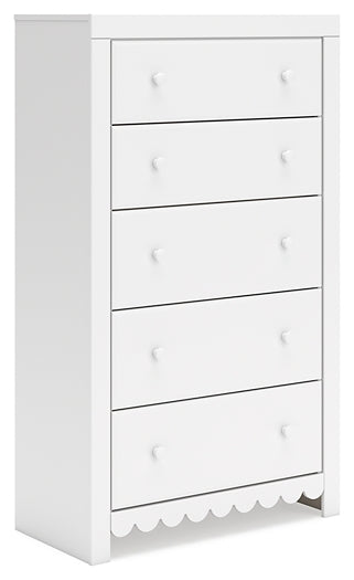 Mollviney Full Panel Bed with Mirrored Dresser and Chest