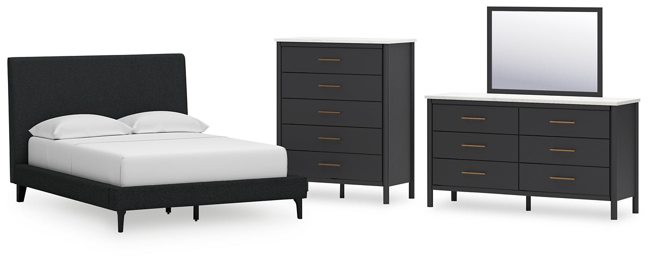 Cadmori Full Upholstered Bed with Mirrored Dresser and Chest